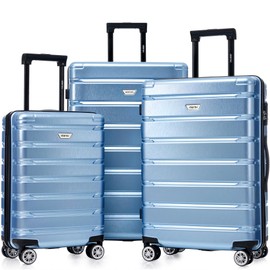 Merax Luggage Set 3 Piece, Hard Shell PC+ABS Lightweight Suitcase Set with Spinner Wheels, for Travel Women Men (Blue)