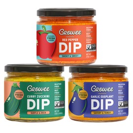 Growee Vegan Dip Pack – Plant-Based Queso, Nut-Free Mayo & Dressing Alternative – Dairy-Free & Gluten-Free – 3 Flavor Variety: Red Pepper, Garlic Eggplant, Curry Zucchini