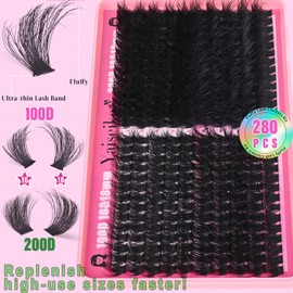 Lash Clusters 100D+200D Thick Eyelash Clusters 16 & 18mm Wispy Individual Mega Volume Lashes D Curl Cluster Eyelash Extensions 280Pcs DIY Lash Extension at Home, by Yaiseiko(Plant Fiber)