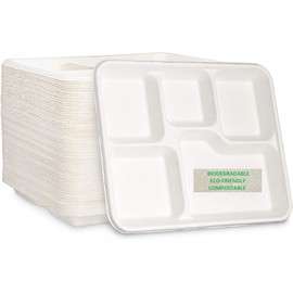 PRISTINE ENTERPRISE Large Strong 5 Compartment Disposable Plates for Lunch & Dinner 25pcs, 30x20x5cm, Disposable Lunch Plates, Used with HOT & Cold Foods (5 Compartment Strong Dinner Plates 25pcs)