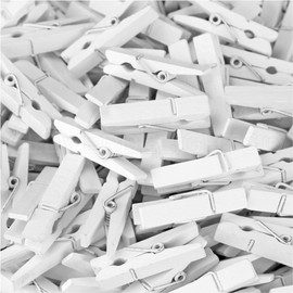 CleverDelights 1 3/8" White Mini Wood Clothespins - 50 Pack
