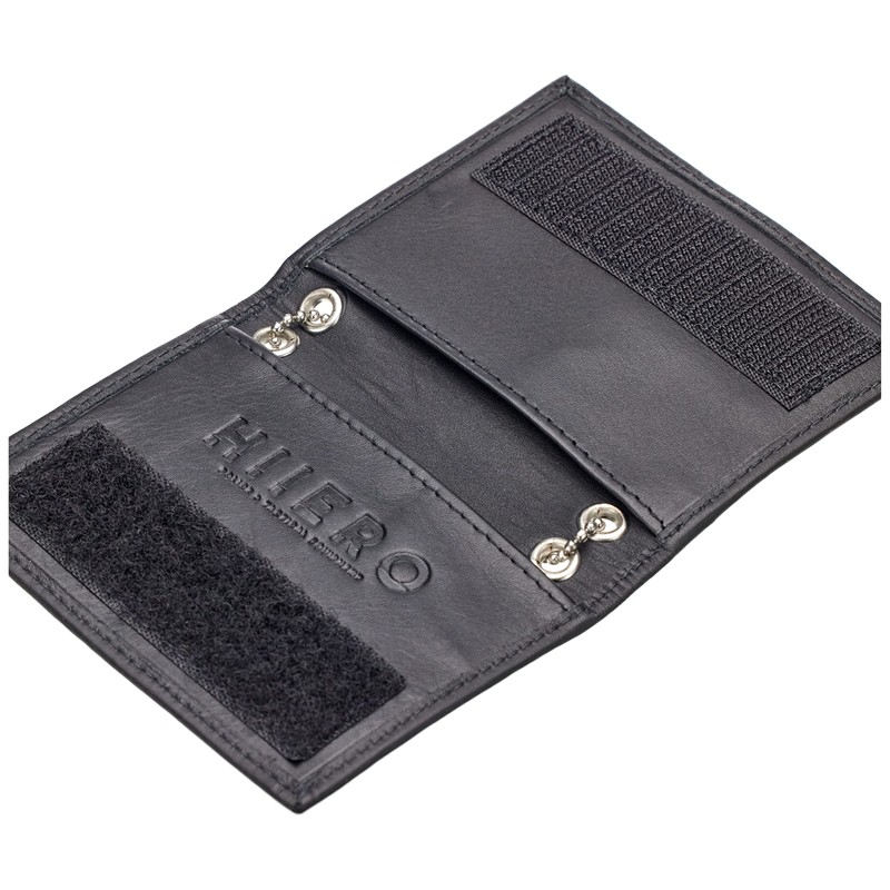 HIIERO ID Card Holder Oval Window Leather with Metal Chain