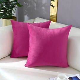 mixeoo Comfy Hot Pink Kids Throw Pillow Covers Decorative Square Solid Thick Velvet Super Soft Cushion Cases Home Decor for Sofa Couch Living Room Chair, Set of 2, 12 x 12 Inch