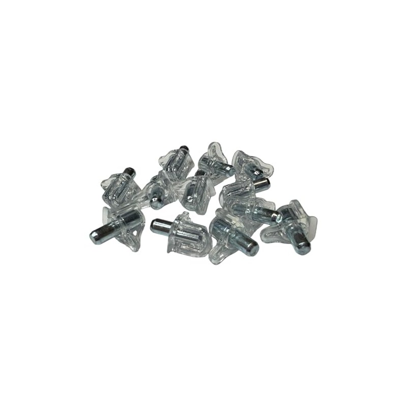 Pack of 12 Shelf Support Pegs - 5mm Clear Plastic