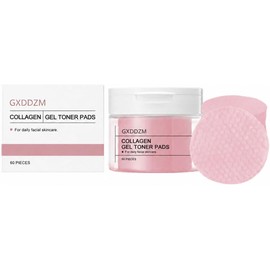 Almohadillas Tónicas de Colágeno para Rostro, 60 Unidades 60 almohadillas tónicas redondas y texturizadas en un frasco con tapa para el cuidado facial diario.