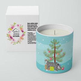 Caroline's Treasures CK4607CDL Dragon Li #1 Cat Merry Christmas 10 oz Decorative Soy Candle Nature Soy Wax Essential Oil Home Decor Ideal for Bedroom Kitchen Bath Office Gift, 10 oz