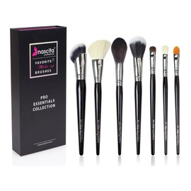 Professional Makeup Brush Set, 7-Piece Essential Collection, Black, Synthetic Bristles, Aluminum Ferrule, Face and Eye Application