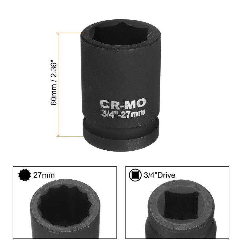 sourcing map 2Pcs 3/4-Inch Drive 12 Point Impact Socket 27mm