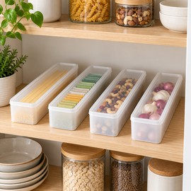 Clear Food Storage Containers for Refrigerator Organization – 4-Piece Long Rectangular Reusable Organizer Set for Kitchen
