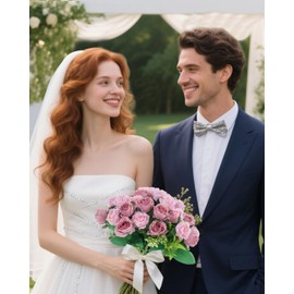 DuHouse 6 Pack Mini Rose Heads Artificial Flowers Bouquet Silk Roses Flowers Bunches Bulk for Wedding Home Garden Parties Decor(Dusty Pink)