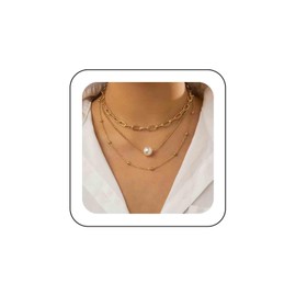 Punk Layered Neckalce Chain Paperclip Link Chain Necklace Gold Pearl Pendant Necklace Satellite Bead Choker Necklace Single Pearl Chain Necklace Multilayer Pearl Paperclip Neckalce