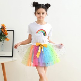 Hifot Unicorn Costume Princess Set of 2, Rainbow Tutu Skirt Girls Costume Tulle Skirt, Unicorn Headband for Girls for Unicorn Cosplay Children's Birthday Carnival