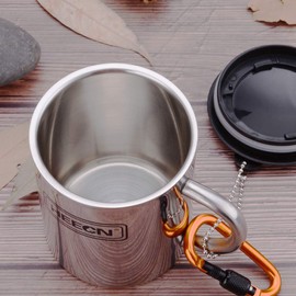 HEECN Acciaio inossidabile Tazze da caffè da Campeggio a Doppia Parete con Moschettone HESS-038BBK 260 ml con Coperchio Girevole