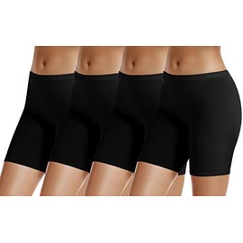 cauniss Slip Shorts Modal Fabric Stretch Smooth Boyshorts for Yoga Bike Short Boxer Briefs(4 Pack) (black-4, Large (7))