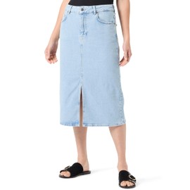 Object Women's Objellen Mw Midi Denim Skirt Noos Skirt, Light blue (light blue denim)