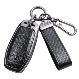 YO&YOYE Carbon Fiber Texture Key Fob Cover Compatible with Ford Fusion Mustang F150 Edge Explorer Lincoln MKZ MKC MKX Smart Key 5 Buttons, Zinc Alloy Key Case keychain Shell