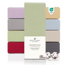 DarBene Fitted Sheet 140 x 200 cm Premium, 100% Premium Combed Jersey Cotton, Breathable, Super Soft Bed Sheet up to 30 cm Mattress Height, Oeko-Tex, Apple Green