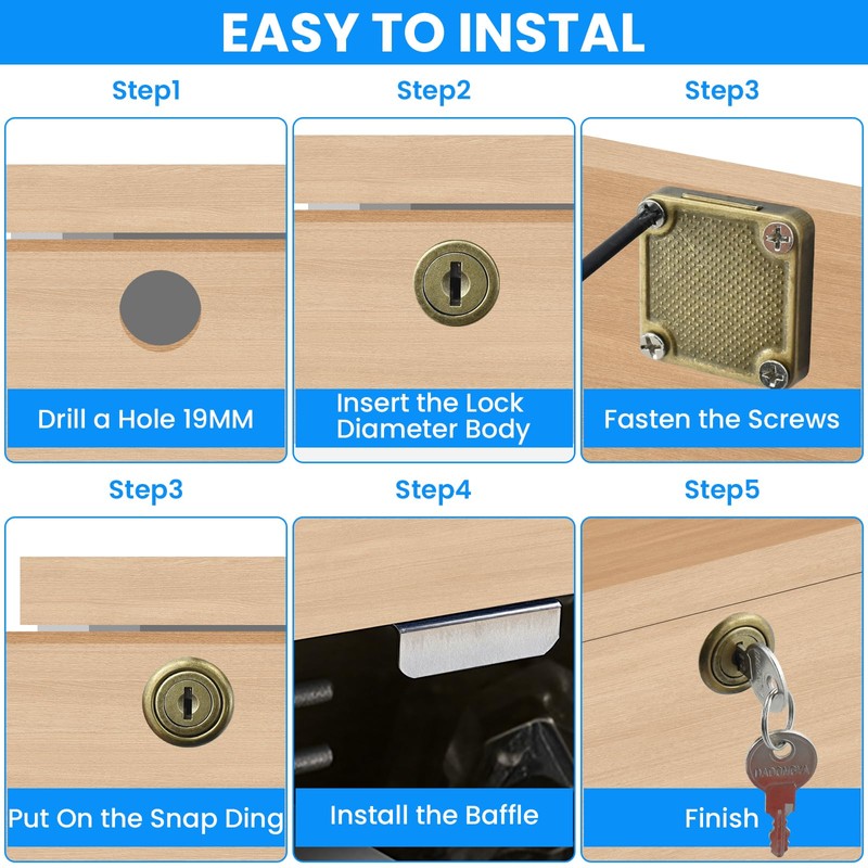 SDTC Tech Drawer Lock with Keys and Matching Screws Antique