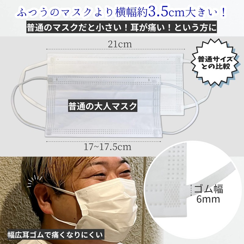 [MEGASH] マスク 大きめ 冷感 51枚 210mm 不織布 3XL BIGMASK 超大きめ
