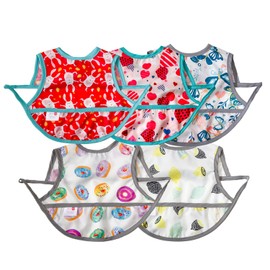 Joyo roy Bib Baby Bib with Sleeves Drool Bib Baby Bib with Crumb Tray Baby Bib with Sleeves Bib Washable for Girls Painting Coat Children, girl-4