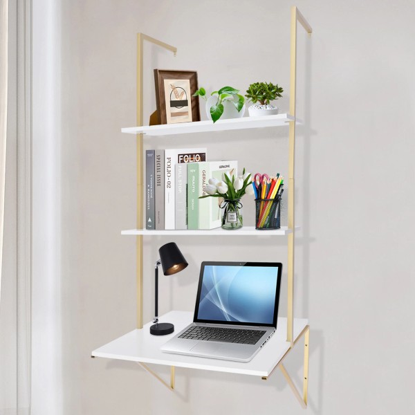 TBvechi 3 Layers Ladder Desk Computer Writing Table Floating Shelves