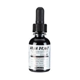 Schmincke - AQUA DROP, liquid, pigment-based watercolorcolour, deep black in 30 ml pipette bottle, 24780034, for watercolorpainting, urban sketching, calligraphy, handlettering, lightfast