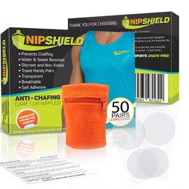 NIPSHIELD Nipple Covers for Running 50-Pack - Anti Chafing Nip Guards for Jogging - Larger 35mm Running Nipple Shields - Sweat, Water- Resistant Nipple Pads - Disposable Travel Friendly Nip Protectors