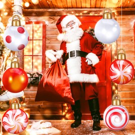 Jetec 8 Pcs 12 Inches Light Up Inflatable Christmas Balls Large Inflatable Christmas Balls PVC Giant Christmas Ornaments Oversized Christmas Balls for Holiday Garden Lawn Porch Tree