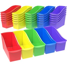 Storex Large Book Bin, Interlocking Plastic Organizer for Home, Office and Classroom, Assorted Colors, 30-Pack (70105C06C)