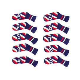 Scott Edward 10 Pcs Golf Iron Club Covers Head Covers for Irons Cuteness Basically Socks Shape Washable Golf Club Head Protector Double Sided Knit Suitable for Most Brands (Tricolor Stripe)