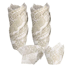 sourcing map 150 Pcs Tulip Baking Cups Cupcake Muffins Liners Paper Greaseproof Wrappers for Wedding Birthday Party Festivals Christmas, (Gold Clouds, White)