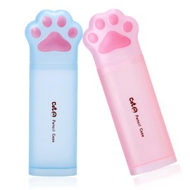 Benvo Cat Paw Design Pen Case Pen Stand Set of 2 Waterproof Dirtproof PP Material Large Capacity Freestanding Ideal for Stationery Storage for Students, Offices, Artists (Pink & Bull), pink & blue,