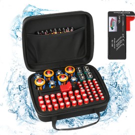 Arkeiliy Battery Organizer, Battery Organizer Storage Case with Tester BT-168, Waterproof Battery Holder Box Holds, Battery Case Organizer 60+ AA AAA C D 9V Batteries (Batteries are Not Included)