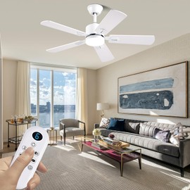 FUMLTP 42 inch Modern White Ceiling Fans with Lights APP/Remote Control, Low Profile Reversible 6 Speeds Ceiling Fan Light for Indoor/Outdoor Patio Bedroom Living Room