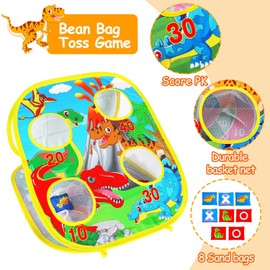 3 in 1 Bean Bag Toss Game for Kids, Toddler Toys for 2 3 4 5 Year Old Boys Girls Birthday Gifts, Dinosaur Cornhole Party Carnival Games Backyard Outdoor Outside Toys Ages 1-3 2-4 4-8 Easter Toy Game
