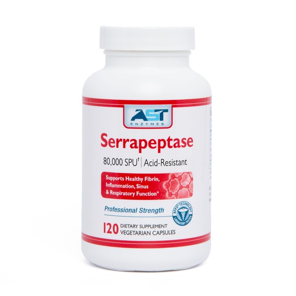 AST Enzymes Serrapeptase 80,000 SPU – 120 Vegetarian Capsules -