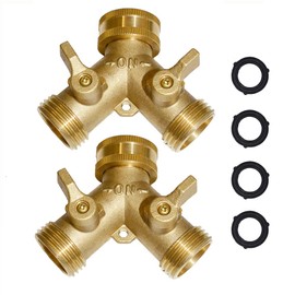 Brass Hose Splitter Garden Hose Y Valve Connectors 2 way shut off valve With Solid Brass Handle Brass Y Valve Water Garden Hose Adapter 3/4"GHT Thread Extra 4 Presure washers