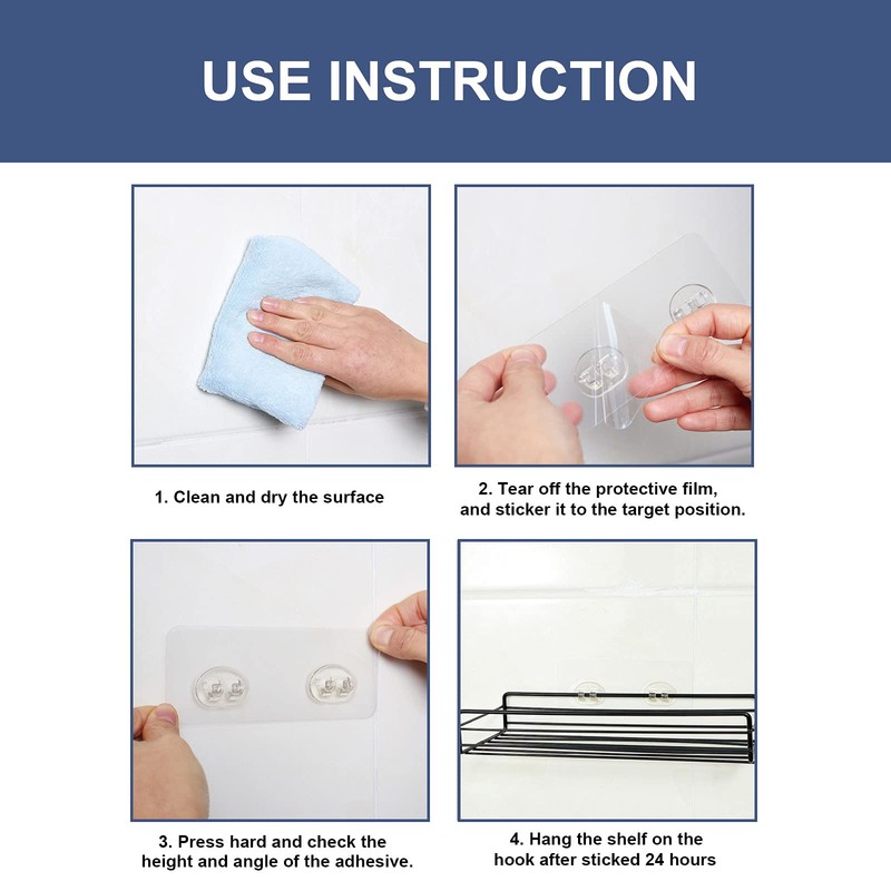 8 Pack Shower Caddy Adhesive Hooks Replacement, Strong sticker Hooks