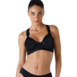 Lovable Reggiseno Sportivo Alto Impatto in Microfibra Tecnica | Allacciatura Frontale | Cotone Interno | Supporto con T-Back | Active Comfort Donna, Nero, 36 / 4D