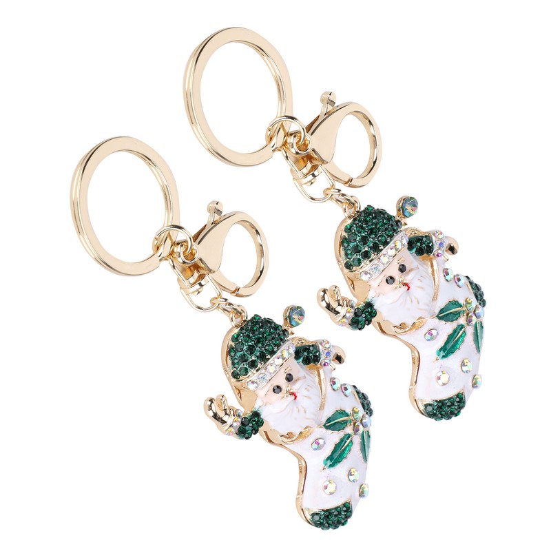 2Pcs Santa Keychain Pendant Cute Stylish Fahionable Decorative Hanging OrnamentsGreen