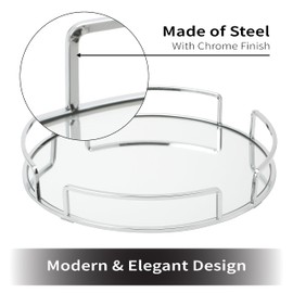 Home Details Mirrored Vanity Tray | Dimensions : 12.99" L x 12.99" W x 2.05" H | Glass Base | Great for Cosmetics | Jewelry | Toiletries | Organization | Chrome