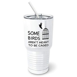 PixiDoodle Inspirational Free Bird Tumbler with Spill-Resistant Slider Lid and Silicone Straw (30 oz Tumbler, White)