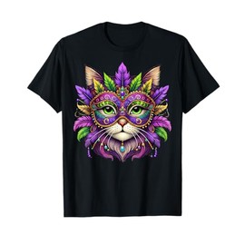 Funny Cat Wearing Mardi Gras Mask New Orleans Party T-Shirt
