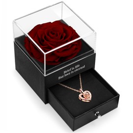 HEGUD Preserved Real Rose with I Love You Necklace in 100 Language, Gifts for Her, Girlfriend, Eternal Real Rose Flower Gifts for Women Mom Wife on Valentines Birthday Anniversaries