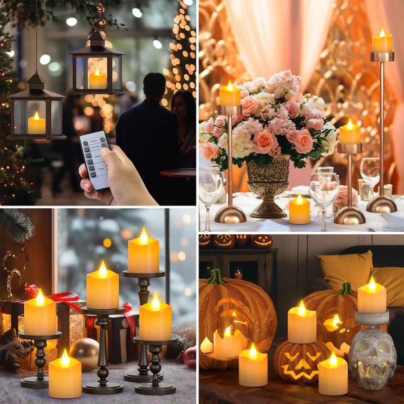 SoulBay Rechargeable Flameless Votive Candles, 12pcs 1.5" D White Electric