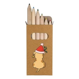 Azeeda 6 x 'Christmas Puppy' Short 85mm Pencils/Coloured Pencil Set (PE00068122)