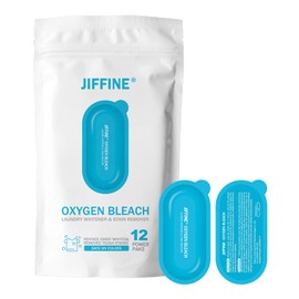 Jiffine JIFFINE Oxygen Bleach C Travel-Friendly Color-Safe Stain Remover, Brightens Whites & Removes Tough Stains C Eco-Friendly, Non-Toxic, 12 Power Paks | Portable Laundry Whitener for Clothes & Travel Use