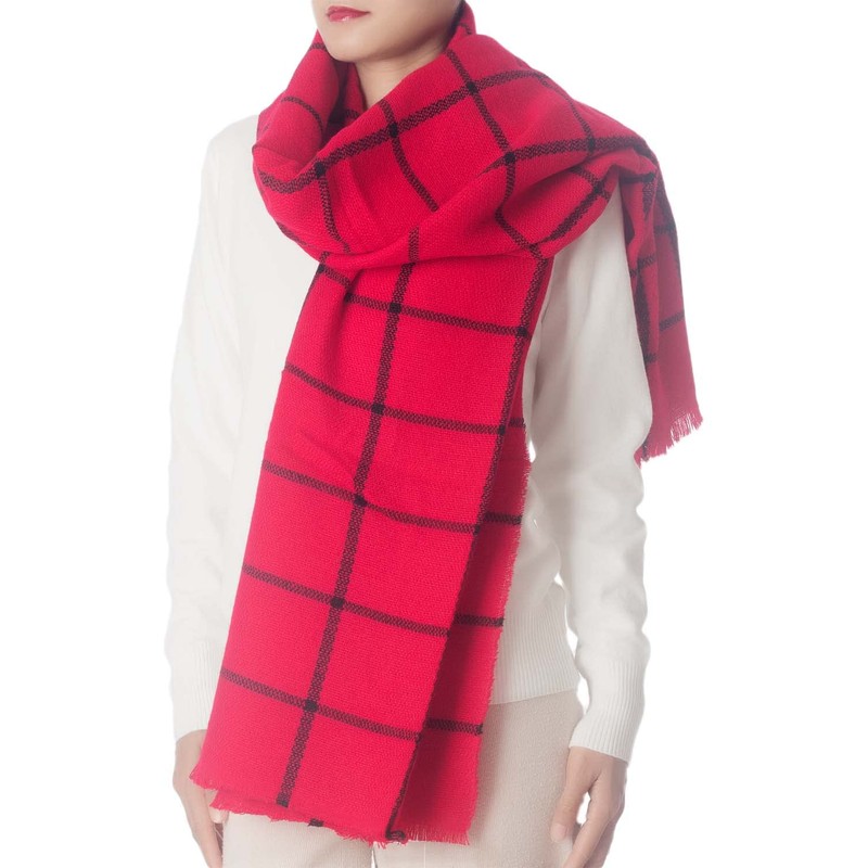 iB-iP Women's Checked Warm Large Oversized Scarf, red