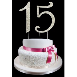 Large 15th Birthday / Wedding Anniversary Number Mis Quince Cake Topper with Sparkling Rhinestone Crystals - 4 1/2" Tall - Cake Decoration Jewelry