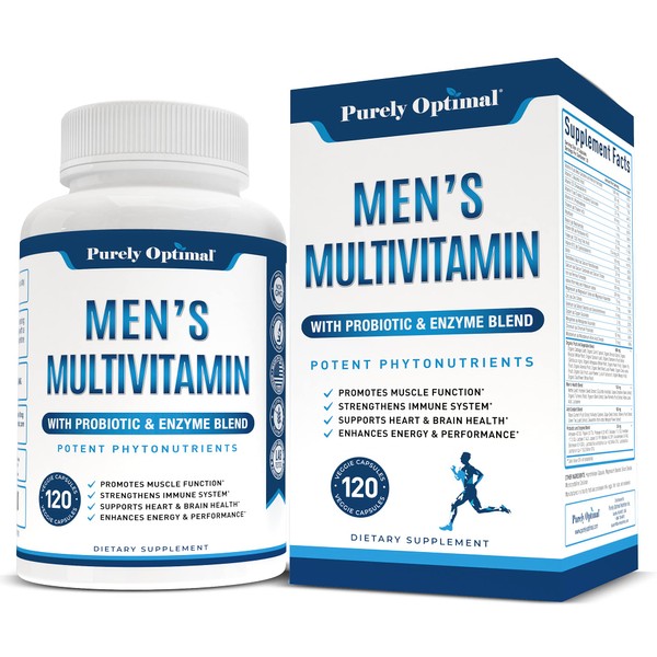 Purely Optimal Premium Men's Multivitamins - w/Minerals, Organic Whole Foods, Antioxidants, Supplement for Energy & Immune Support